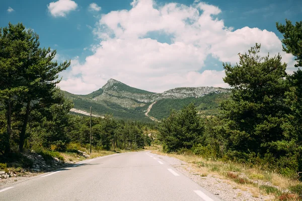 Mountain Road Under Sunny Blue Sky. Verdon Gorge In France.