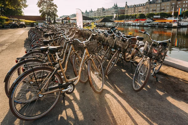 Stockholm, Sweden - July 30, 2014: Row Of City Parked Bicycles B