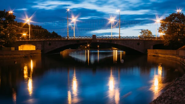 Night View Of River And Bridge In Minsk, Belarus