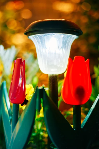 Small Solar Garden Light, Lantern In Flower Bed. Garden Design.