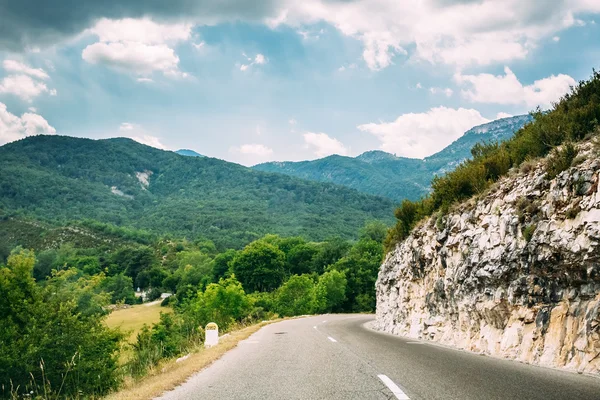 Mountain Road Under Sunny Blue Sky. Verdon Gorge In France.