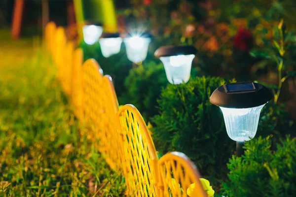 Small Solar Garden Light, Lantern In Flower Bed. Garden Design.