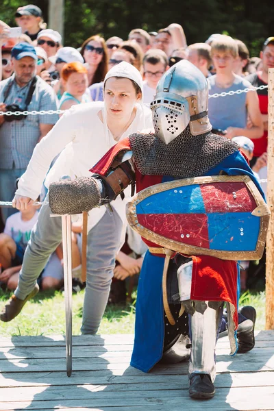 Knight In Fight With Sword. Restoration Of Knightly Battle