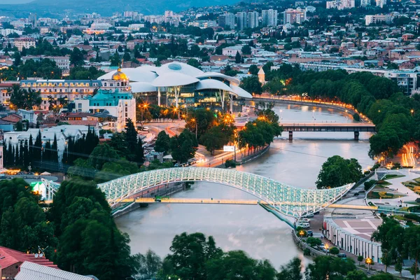 Top Illuminated Cityspape View Of Kura River Under Bridges And C