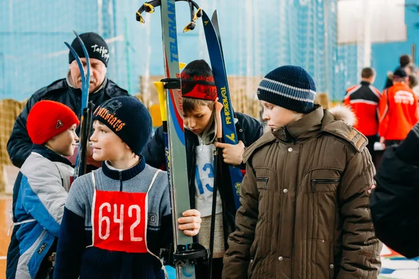 Unrecognizable Belarusian secondary school pupils preparing for