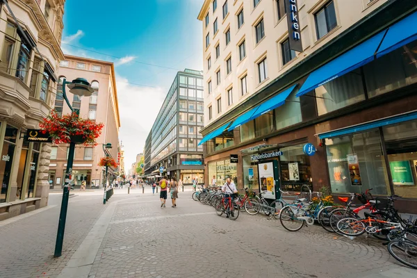 View of Kluuvikatu street in HELSINKI, FINLAND. Parked Bicycles