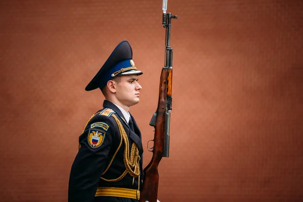 Post honor guard at the Eternal Flame in Moscow at the Tomb of the Unknown Soldier, Russia