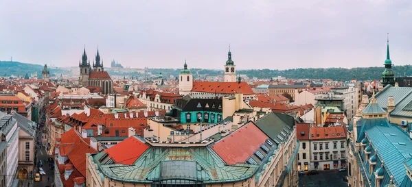 Panorama of Prague, Czech Republic. Famous town hall, Church Of