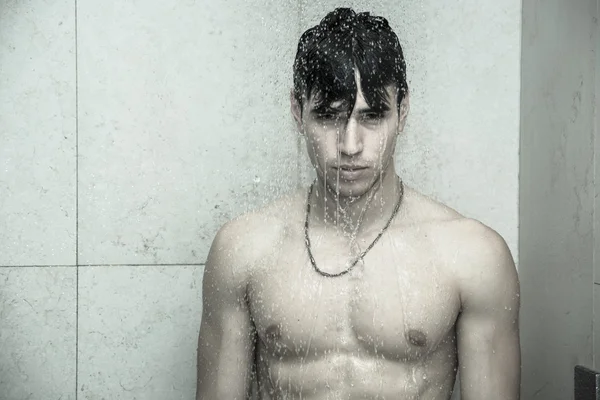 Attractive Young Athletic Man Taking Shower