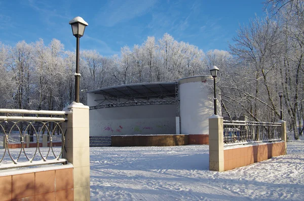 The summer open-air stage in winter day in Veliky Novgorod, Russ