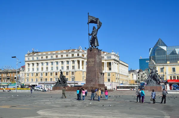 Vladivostok, Russia, October, 05, 2015. People walking on square of Revolution Fighters