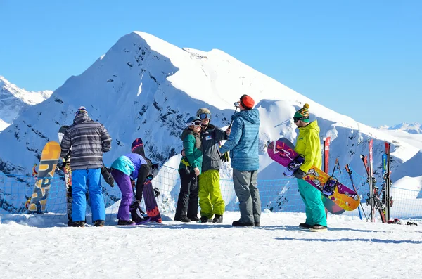 Sochi, Russia, February, 29, 2016,  People skiing and snowboarding on ski resort Rosa Khutor