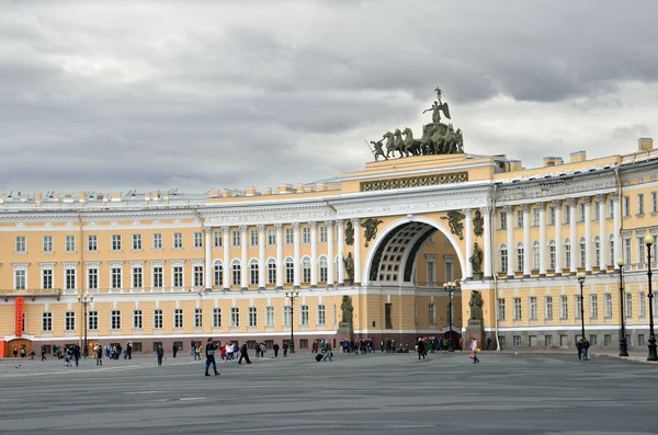 Snt. Petersburg, Russia, October, 12, 2014. Russian scene: people walking near the building of the General staff on Palace square