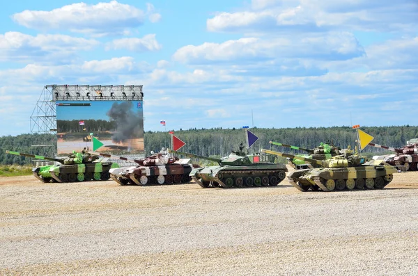 Alabino, Moscow region, Russia, August, 15, 2015. Nobody, tanks of teams of Russia, Kazahstan, Serbia and China on tank biathlon 2015