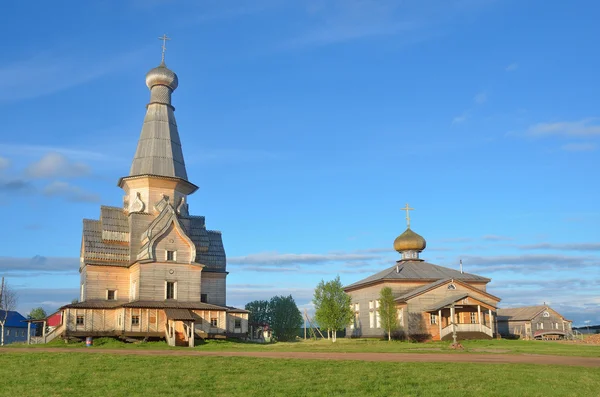 Russia, Murmansk region, Tersky district, the village of Varzuga. The Church of the Dormition, built in 1674, and the Church of St. Athanasius the Great