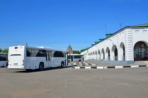 Zaraysk, Russia, August, 13, 2015. Buses on the bus station in Zaraysk city