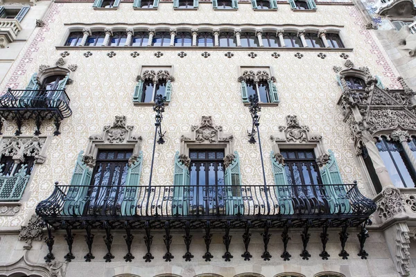 Rich decorated facade with balcony of the Modernist Casa Amatller house in Barcelona, Catalonia, Spain
