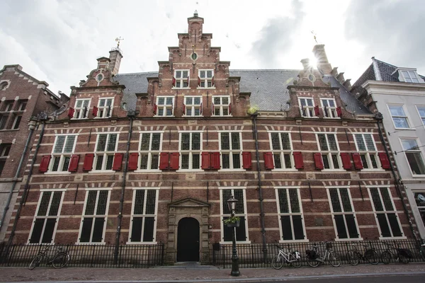 Facade of an old 17th century building in the center of Leiden - Zuid-Holland - The Netherlands