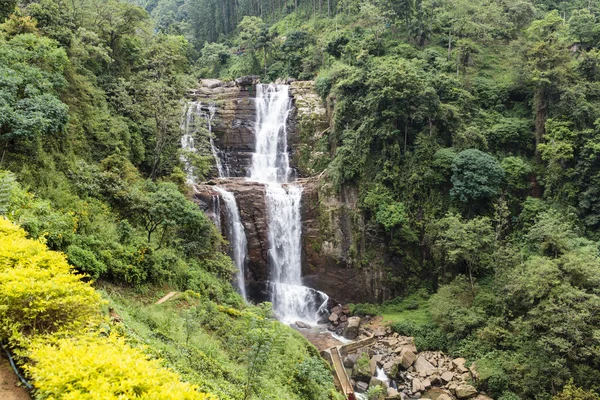 Waterfall and hills in the Hill Country next to Nuwara Eliya in central Sri Lanka, Asia