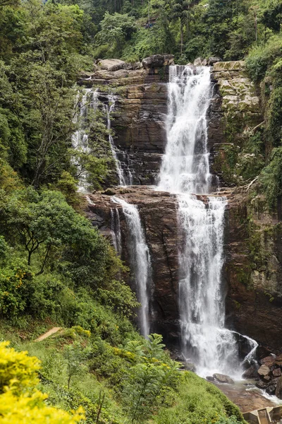 Waterfall and hills in the Hill Country next to Nuwara Eliya in central Sri Lanka, Asia