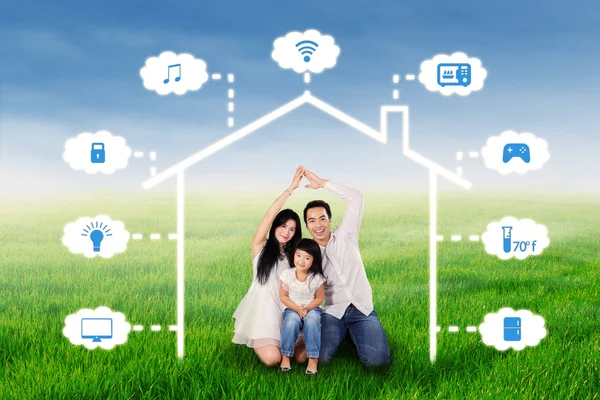 Family with smart home design at field