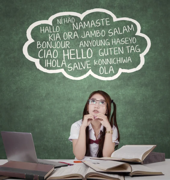 Female student studying multi language