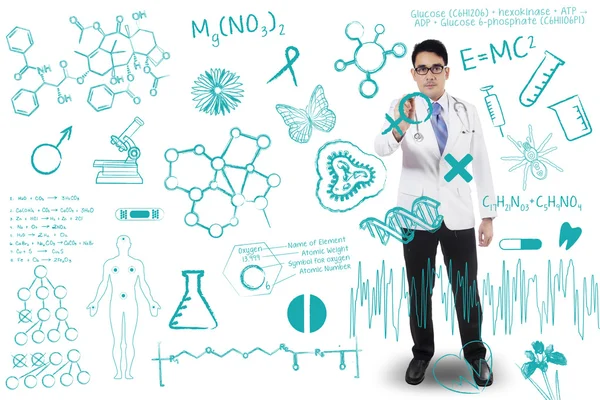 Male scientist writing formulas