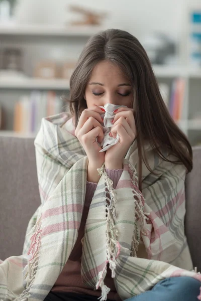 Sick woman with flu