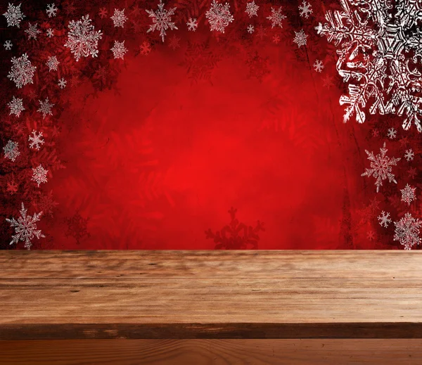 Empty  table with red  christmas background