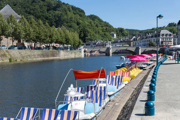 River Semois with pedalos for recreation in Bouillon, Belgium