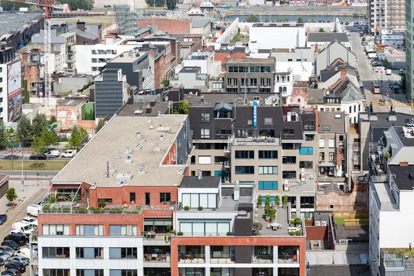 Aerial view of Antwerp port area from museum MAS roof terrace, Belgium