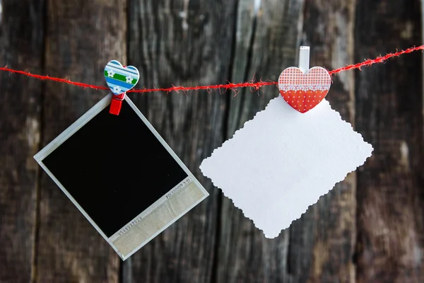 One polaroid photo frames and heart for valentine\'s day
