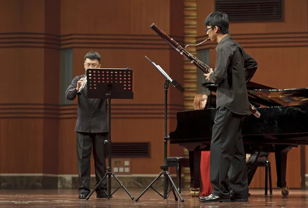 Bassoonist performs on wind music chamber music concert
