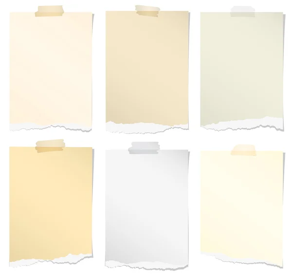 Set of various colors torn note papers with adhesive tape on white background