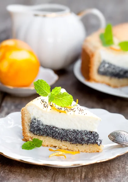Homemade poppy seed cheese cake with oranges