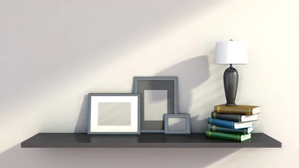 Shelf with books and lamp
