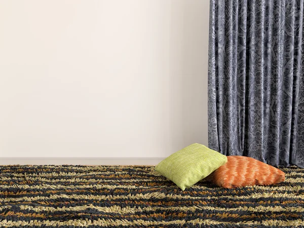 Colorful cushions and carpet. 3d illustration