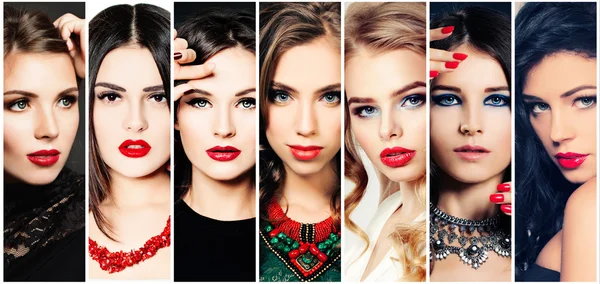 Women. Beauty Collage. Fashion Faces.