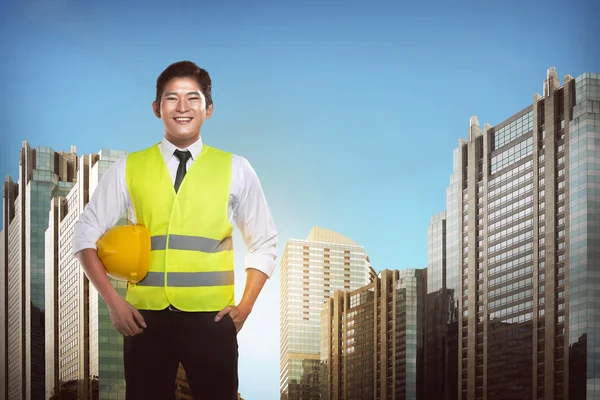 Asian engineer wearing safety vest