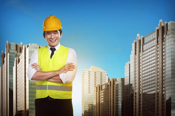 Asian engineer wearing safety vest
