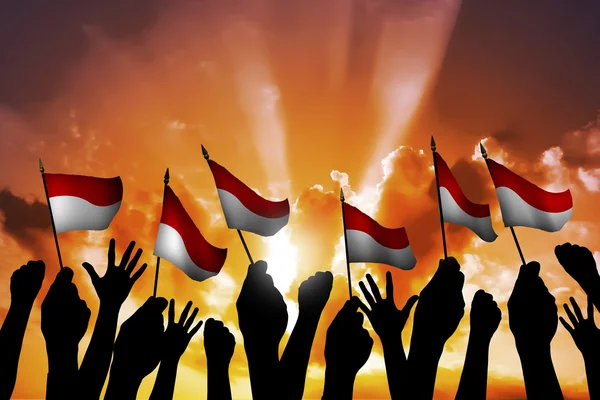 Group of people waving Indonesian flag