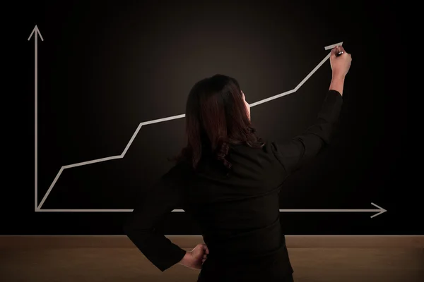 Business woman drawing increasing chart on the chalk board