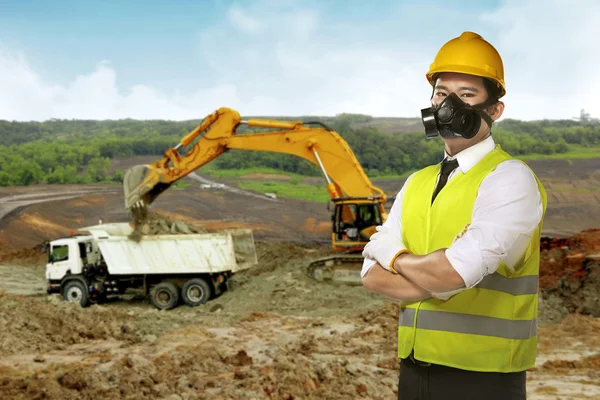 Worker wear safety vest and helmet