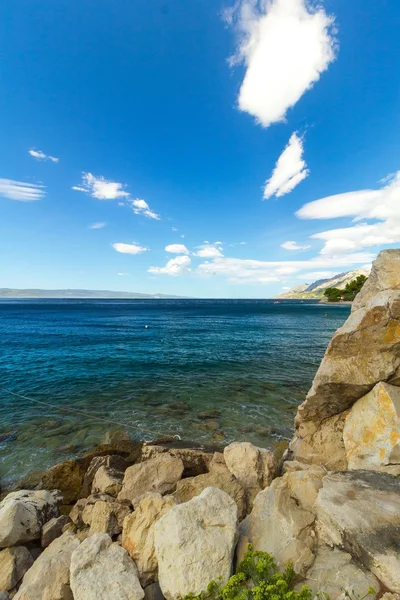 Mediterranean sea coast at a sunny day, vertical landscape