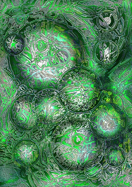 Green background with abstract chaotic pattern coated transparent circles