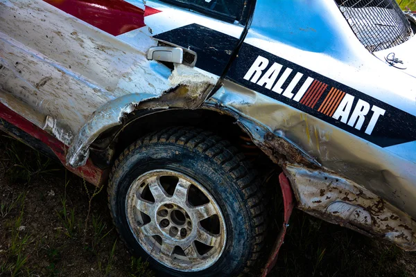 Beaten, dirty car after racing