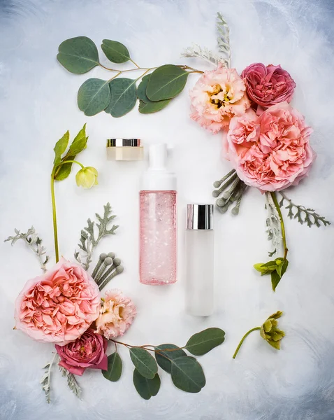 Skin care products and flowers