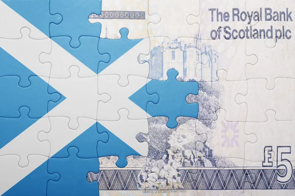 Puzzle with the national flag of scotland and scottish banknote