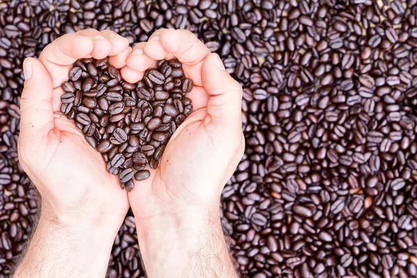 Hands holding coffee beans in shape of heart