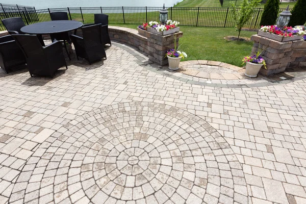 Ornamental brick paved outdoor patio